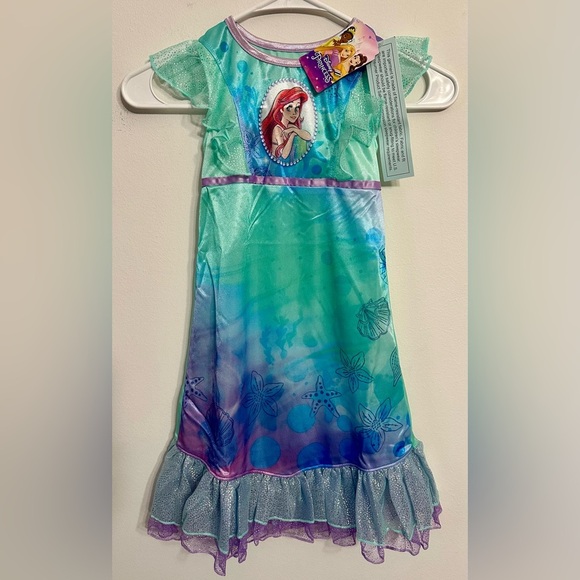 Disney Ariel long nightgown blue purple teal watercolor size 4 child toddler - Picture 1 of 7